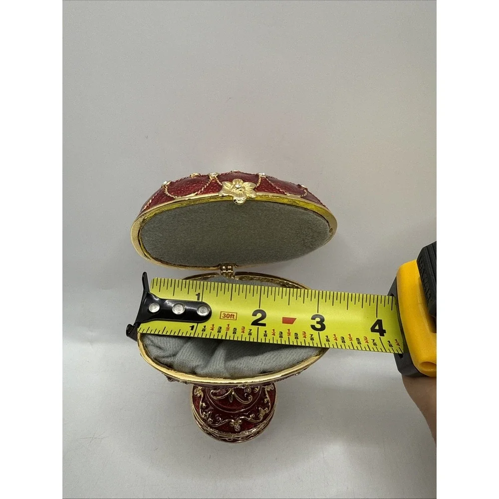 Jeweled Enameled Hinged Red Egg Trinket/Jewerly Box